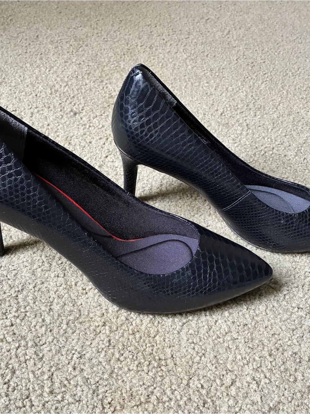 Rockport Black Leather High Heels Snakeskin Pointed-Toe Pumps Shoes Size 6.5 - Picture 3 of 13